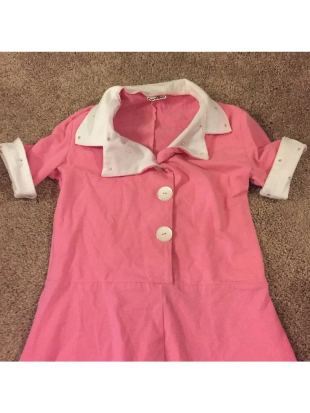 pink cotton‎ dress w/ white trim